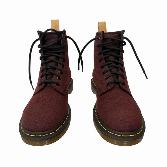 Dr. Martens Castel Combat Boots Burgundy Cloth Lace-Up Ankle Round Toe 8-Eye 6 - Picture 1 of 8